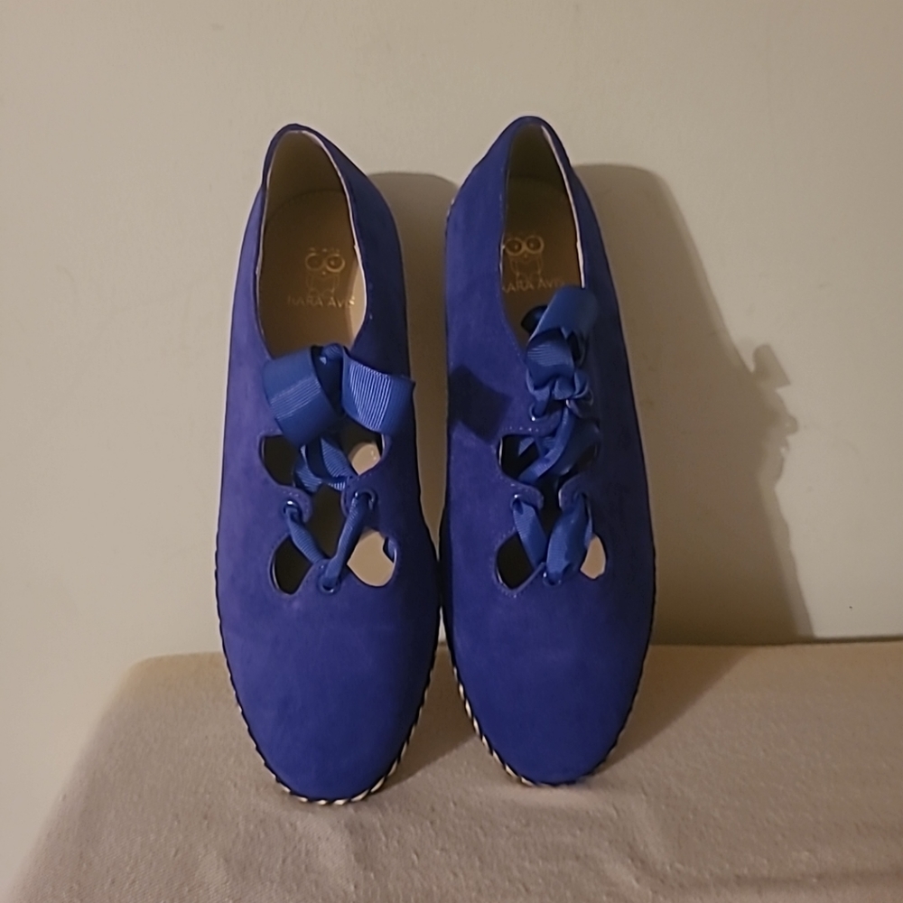 Rara Avis Blue Suede Lace-up Flats - Picture 3 of 4